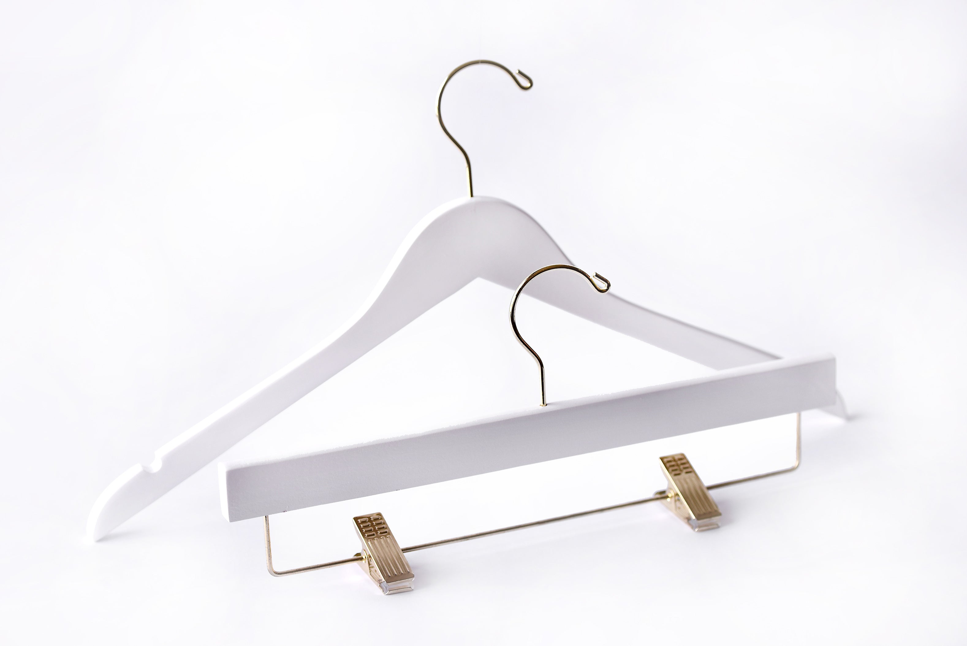 White Premium Top & Bottom Mix Wooden Hangers (Silver or Gold Hook)