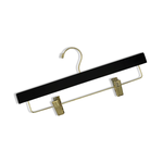 Load image into Gallery viewer, Luxury quality Matte Black Wooden Bottom Hanger with gold, adjustable pant bar clips for boutiques and home closets #hardware-color_gold
