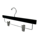Load image into Gallery viewer, Customizable Matte Black Wooden Bottom Hanger with silver anti-stain, anti-slip, adjustable cushion clips for adult pants #hardware-color_silver
