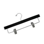 Load image into Gallery viewer, Matte Black Wooden Pants Hanger with a silver hook and non-slip cushion clips for home closets and retail spaces #hardware-color_silver
