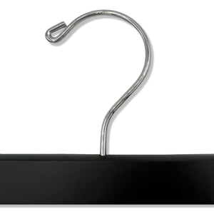 Top of high quality Matte Black Wooden Bottom Hanger for adults with a silver hook facing to the left #hardware-color_silver
