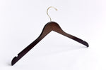 Load image into Gallery viewer, Dark Walnut Wooden Clothes Hanger with a gold hook and shoulder notches for custom bridal hanger designers #hook-color_gold-hook
