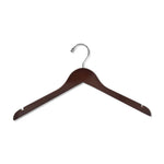 Load image into Gallery viewer, High quality Dark Walnut Wooden Adult Top Hanger with shoulder notches and a silver hook for closets and stores
